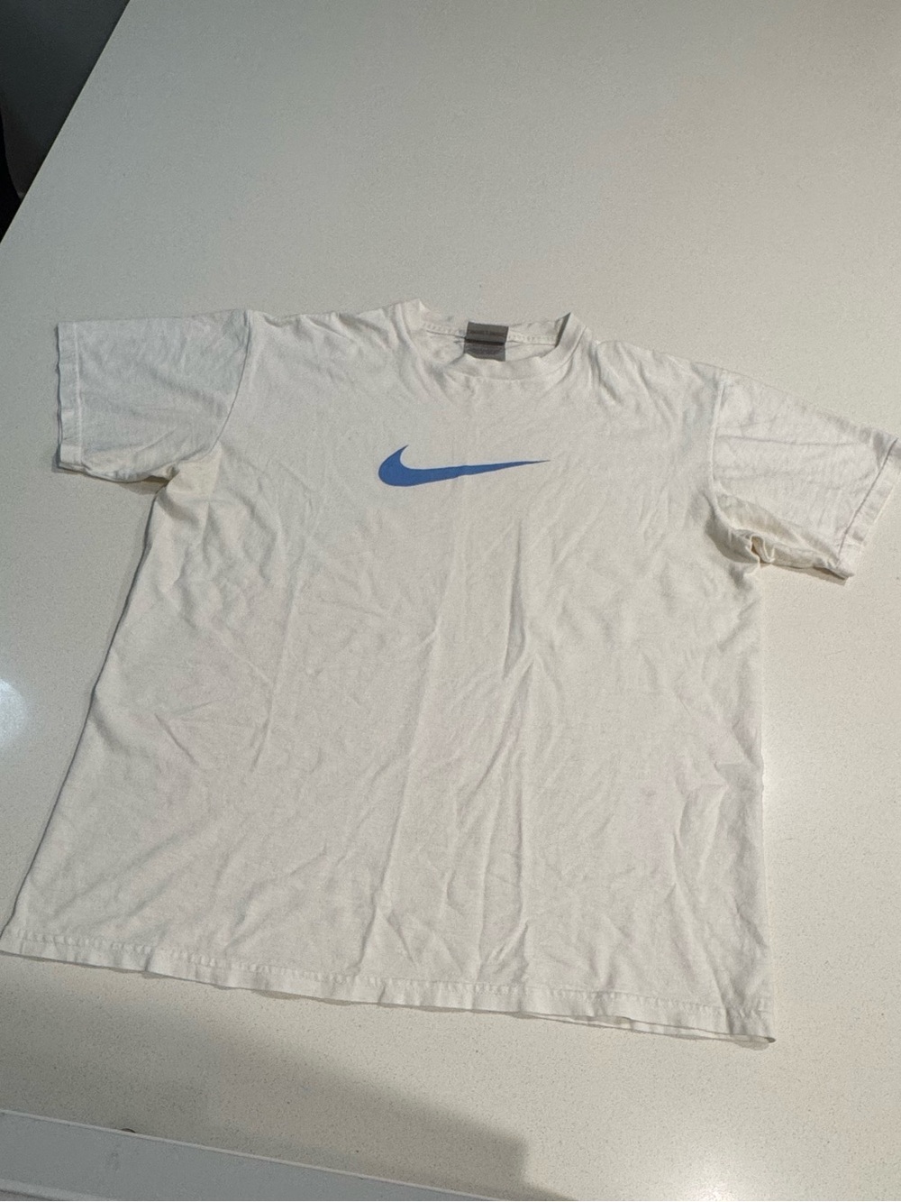 Vintage Nike Silver Tag White T-Shirt - Light Blue Center Swoosh